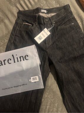 Bareline Raw Black Selvedge Denim Baggy Wide Leg Jeans Size 30 BNWT